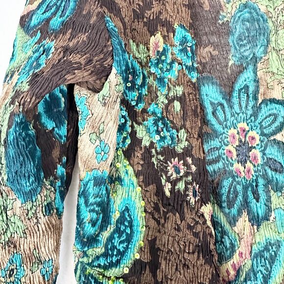 Vintage Y2K Alberto Makali Crinkle Cardigan Size Small Sequins Metallic Floral - Picture 3 of 6